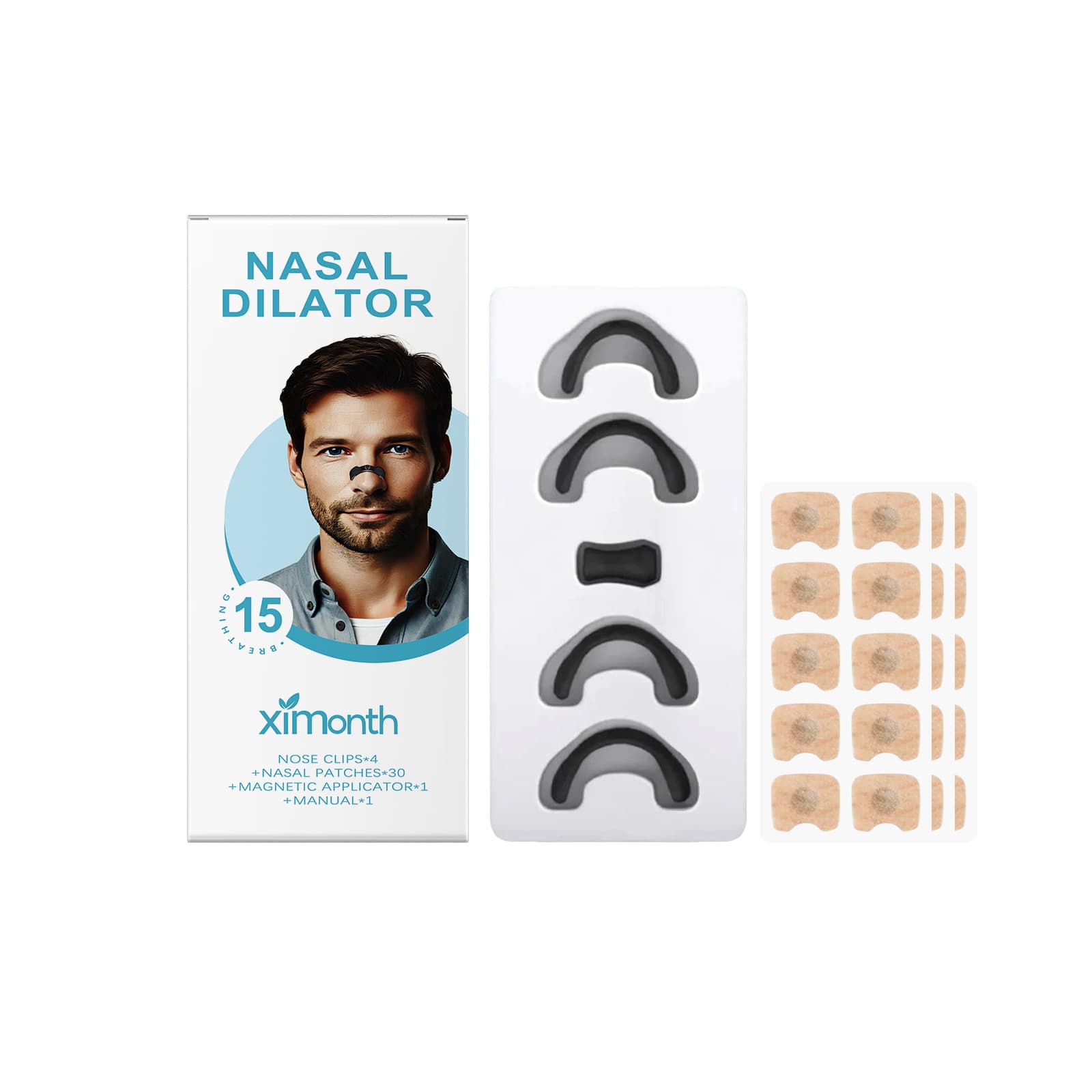 XIMONTH Magnetic Nasal Breathing Nose Dilators Starter-Kit Nasal Strips Nasal Clip