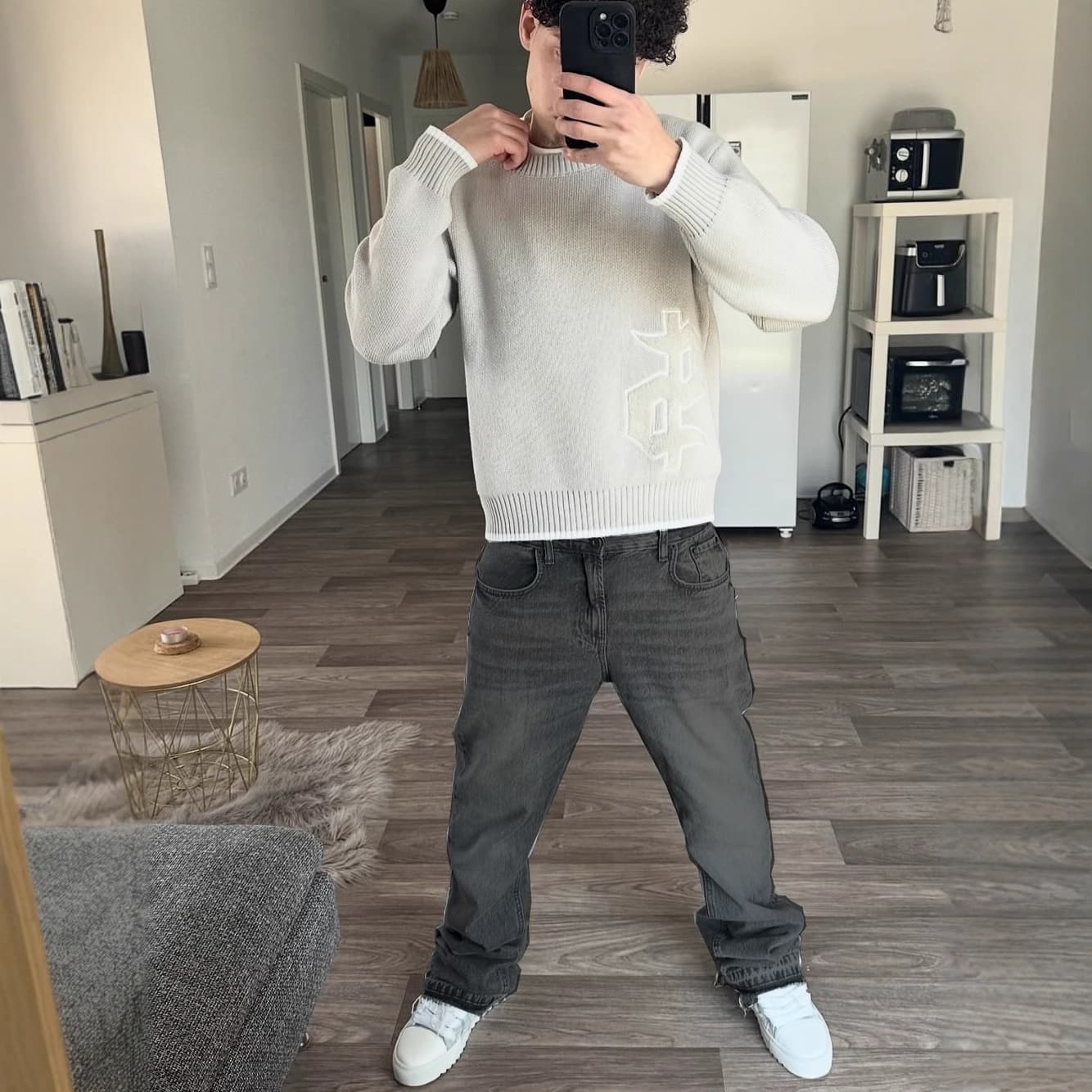 Men's Retro Washed Distressed Denim Jeans High Street Style Casual Straight Leg Pants Mid Waist Gray Cropped With Slight Stretch