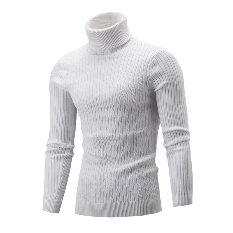 Pull en tricot pour homme, col montant, torsadé, couleur unie, décontracté, chaud, col roulé, hiver