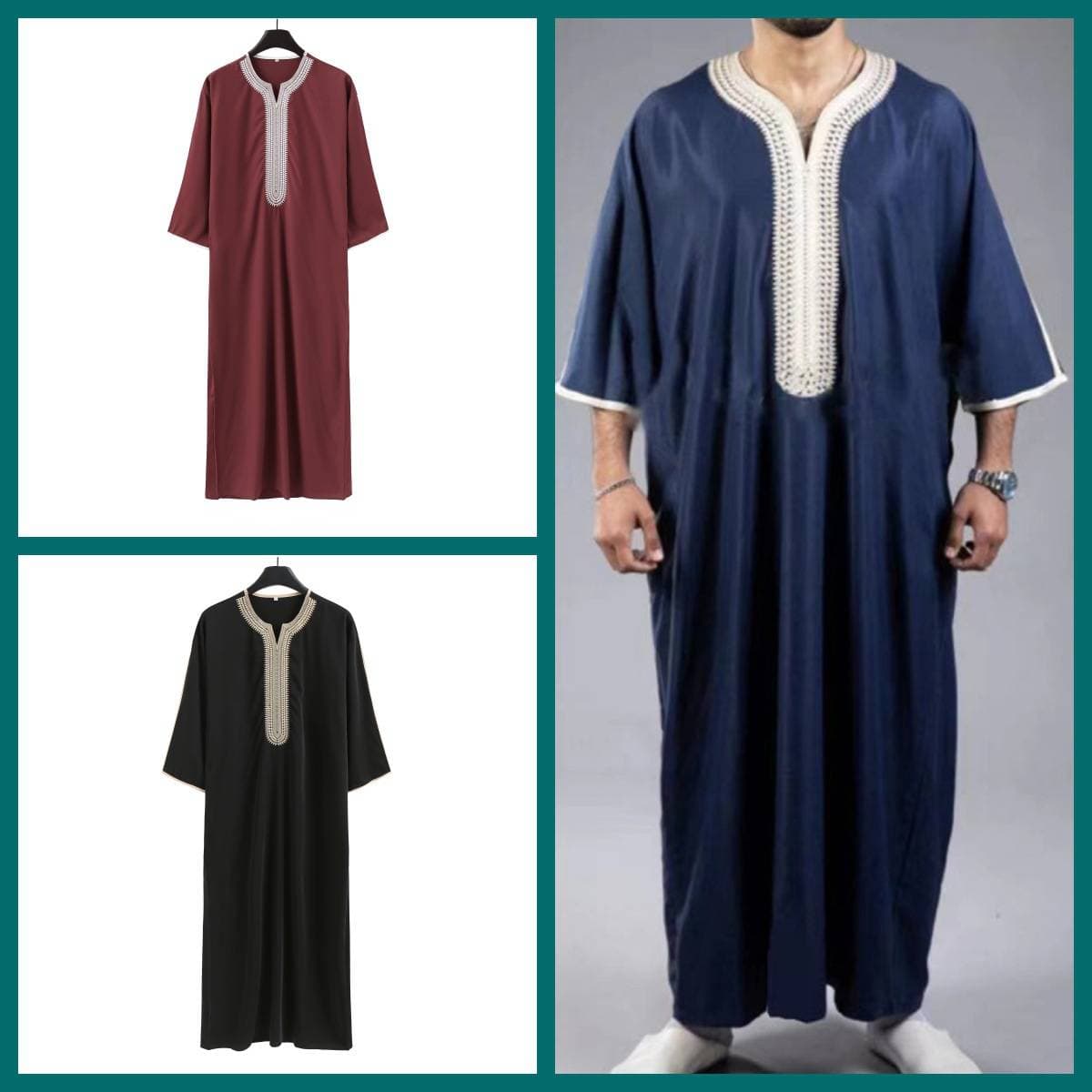 Men's Clothing New Spot Bright Velvet Men's Robe Long Sleeve Stand Collar Fashionable Embroidered Prayer Robe
