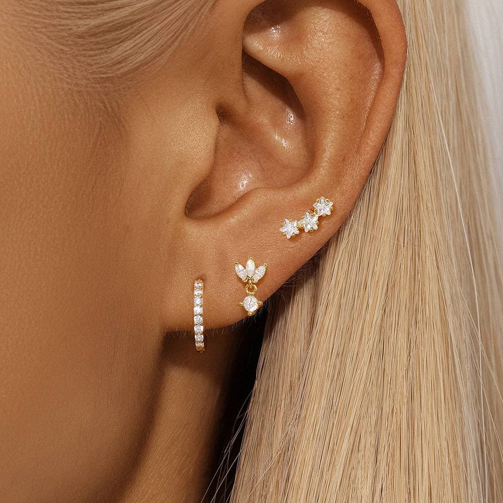 Diamond-Encrusted Petal Stud Earrings - Light Luxury Minimalist Earrings For Women (Elegant Ear Accessories Set)​