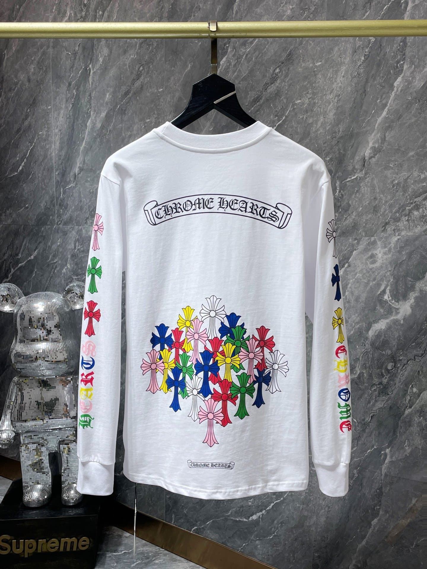 T-shirt à manches longues Chrome Hearts style fer à cheval – Coton premium, imprimé croix gothique, t-shirt streetwear graphique unisexe multico