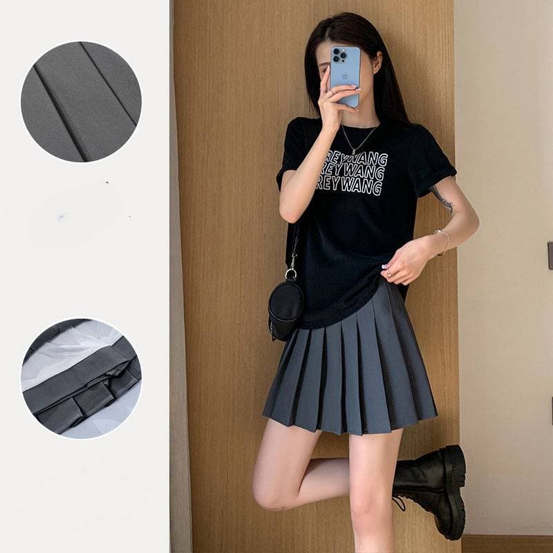 Women's Clothing Pleated skirt white short skirt high waist slim jk plaid large size a line skirt
