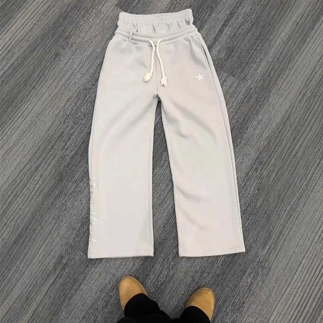 Women's Clothing Waist Gray Sweatpants Loose Hip Hop Wide Leg Sports Casual Pants