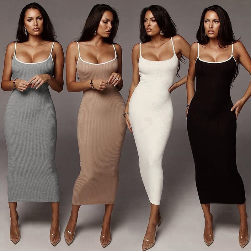 Women's summer new women's dress color contrast suspenders sexy bare backpack hip slim-fit dress female