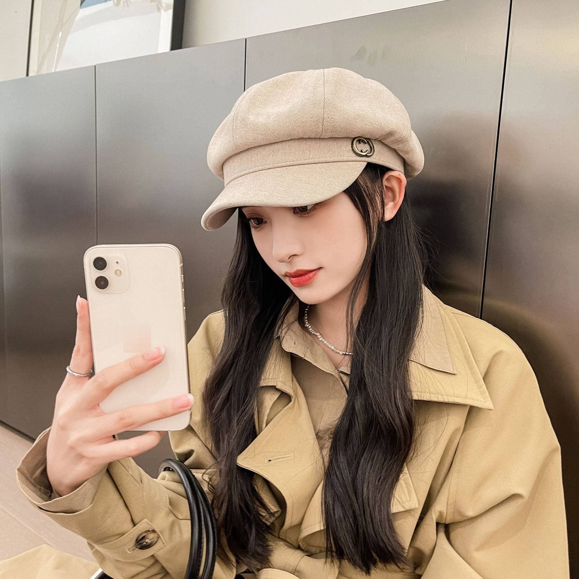 Hat Women's Autumn And Winter Retro Octagonal Hat Fashion Versatile Painter Newsboy Hat Internet Celebrity Fashion Peaked Hat