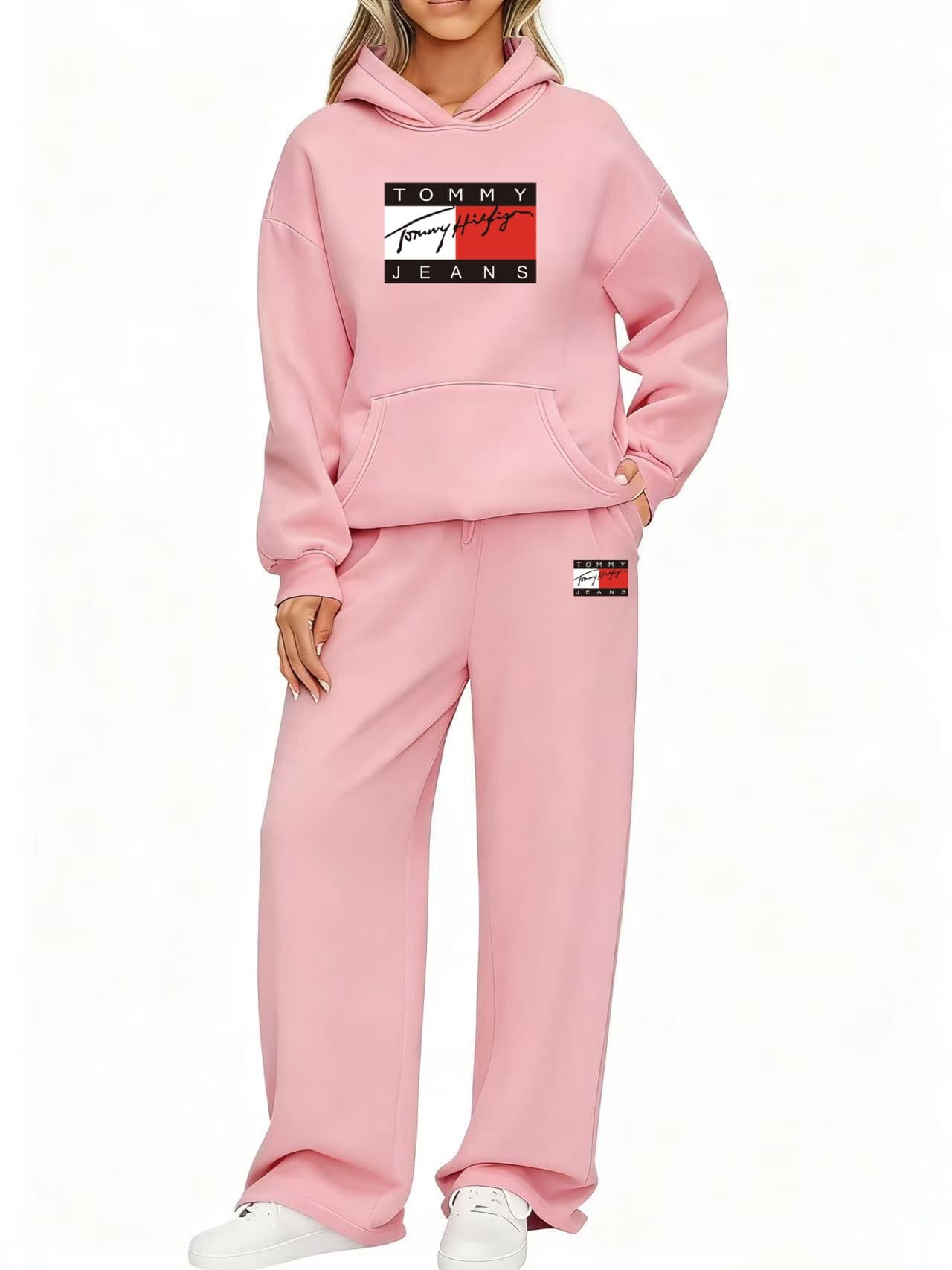 Ensemble de survêtement deux pièces pour femme, sweat à capuche et pantalon de jogging, coupe oversize, tenue décontractée brodée.
