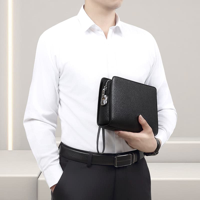 Sacs pour hommes, sacs à main pour hommes, pochettes haut de gamme en cuir véritable avec serrure à combinaison, pochettes d'affaires grande capacité pour hommes