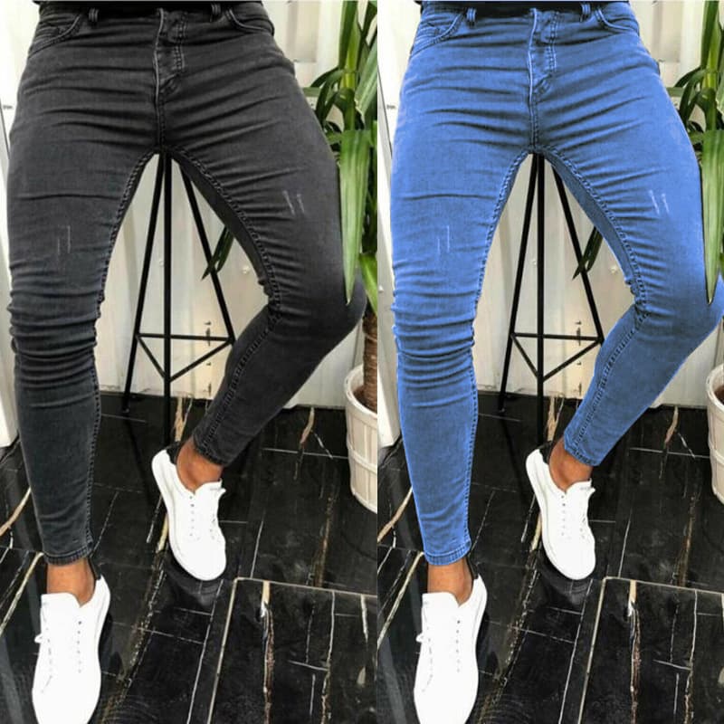 Slim Fit Ripped Cotton Jeans, Men's Casual Street Style Distressed Mid Stretch Denim Pants For Spring Summer