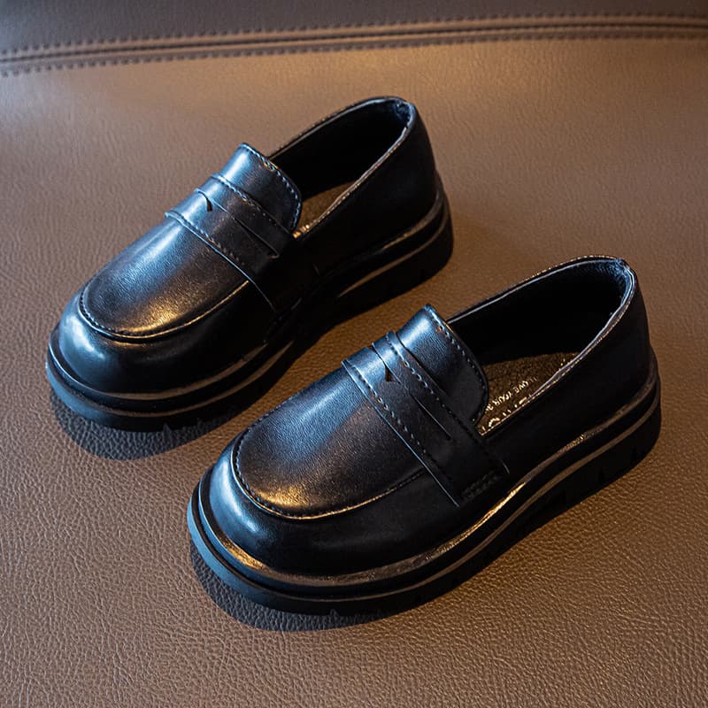 Children's Black Leather 2025 Spring And Autumn New Fashionable Girl Baby Princs Girls' British Style Retro Single
