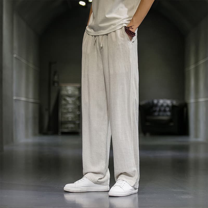 Man's clothing Linen pants men's summer thin breathable loose straight leg vertical vertical vertical vertical hemp pants plus-size casual