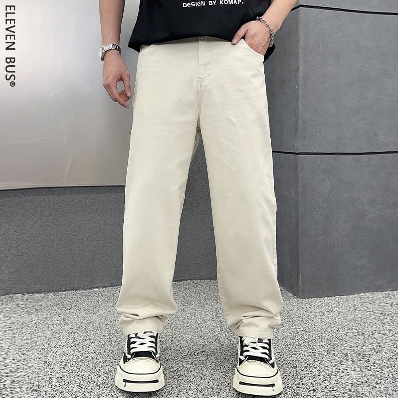 Men's Washed Denim Jeans - Relaxed Fit Straight Leg Casual Trousers For Urban Streetwear