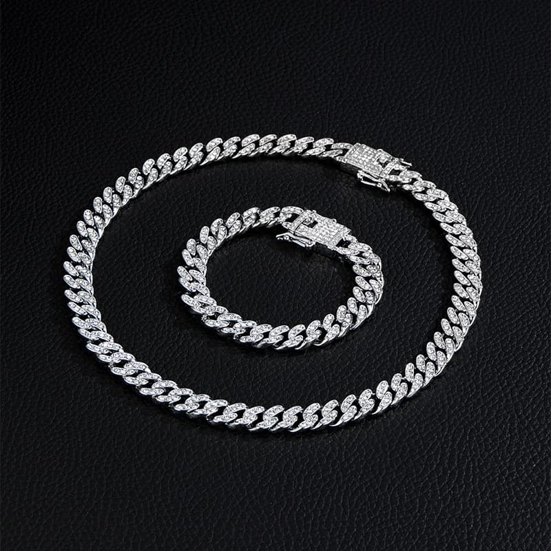Explosive Full Diamond Style Design Sensory Jewelry Set 11mm Hip Hop Bracelet Necklace for Men