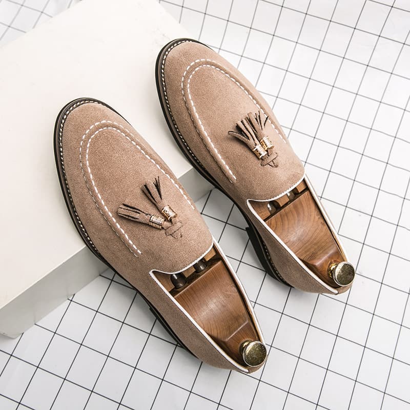 Suitable For All Seasons British Style Tassel Slip-On Loafers For Men Business Casual Leather Suede Height Increasing Shoes