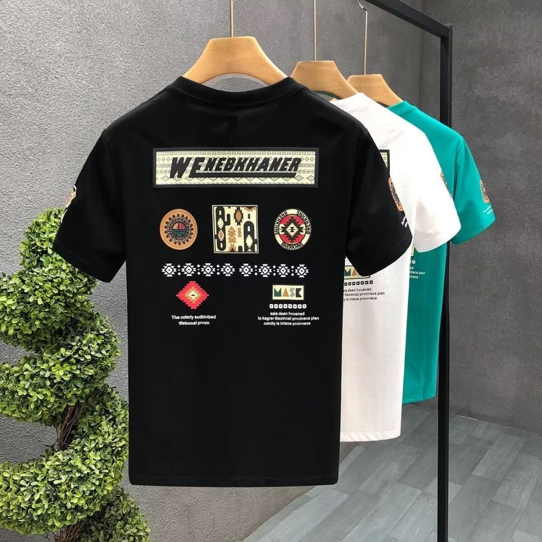 Men's Clothing Personalized Printed Short Sleeved T Shirt Handsome Slim Fit Shirt