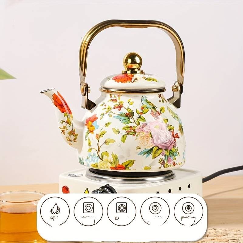 Enamel Kettle 40.58 oz - Multipurpose teapot and kettle with strainer, perfect for gift giving and festive occasions