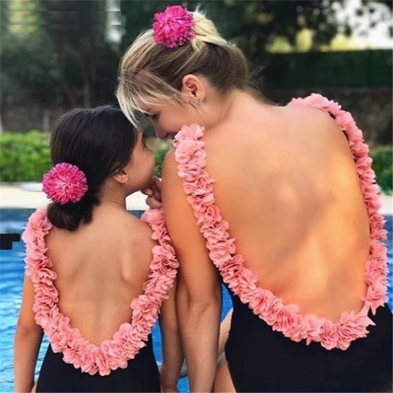 Family Clothes Family women children one-piece swimsuit solid color petal bikini bikini
