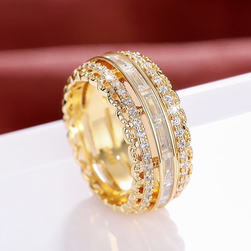 Cao Shi's Fashionable and Popular Jewelry Accessories Micro Set Zircon Exaggerated Ring, Gorgeous Flower Women's Ring