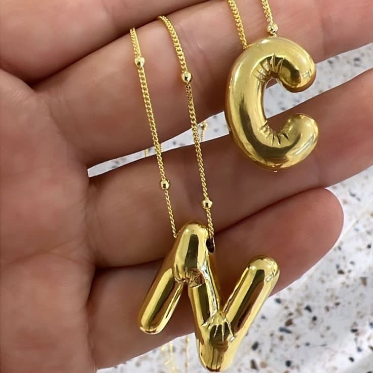 Xiyin chubby pendant, fashionable and minimalist collarbone chain, balloon, glossy letter necklace