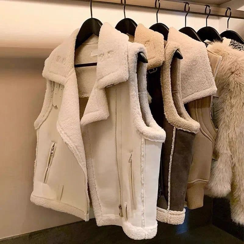 ​​Women’s Fleece-Lined Puffer Vest – Zip-Up Collar & Plush Sherpa Trim (Trendy Layering Essential For Fall/Winter)​​