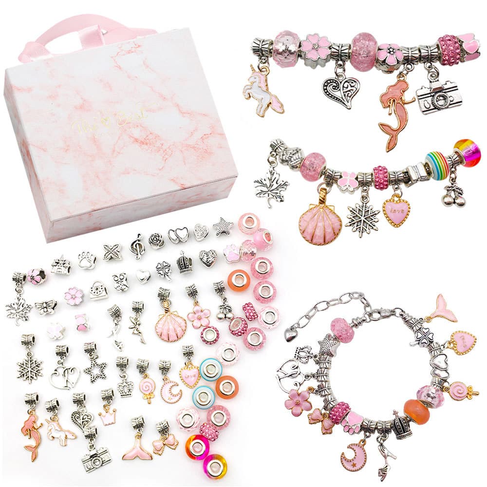 Pink gift box set 7 colors hot selling children's DIY handmade crystal bracelet jewelry female gift bracelet