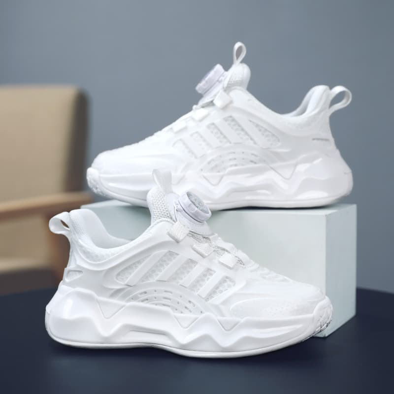 Chaussures pour garçons, nouvelle collection printemps-automne 2023, maille respirante, boucle rotative blanche, chaussures de sport pour enfants, c