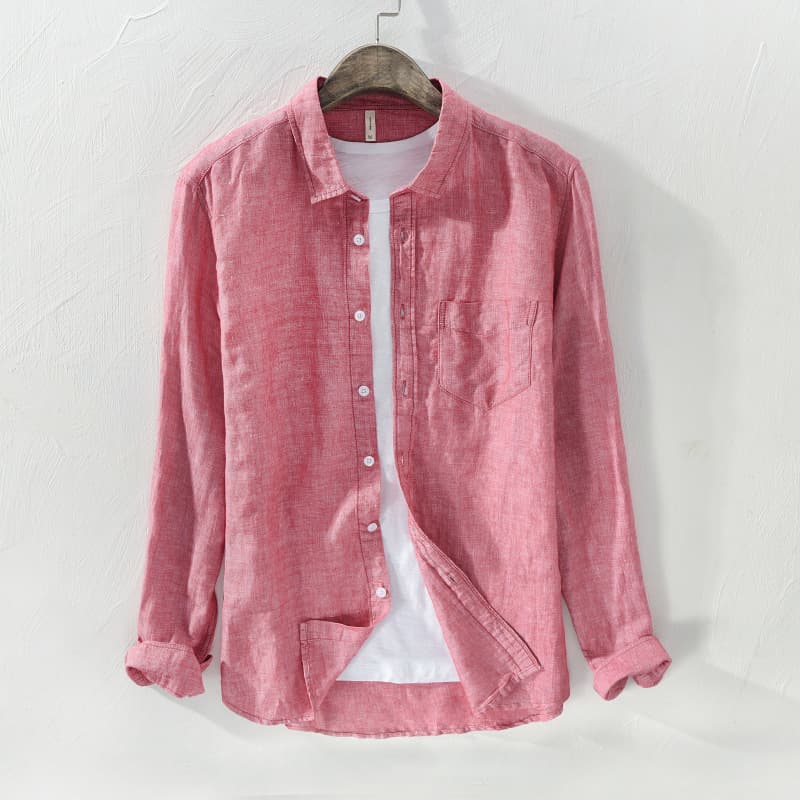 Chemise d'été fine en lin pour homme, décontractée, ample, couleur unie, manches longues, en coton et lin, blanche