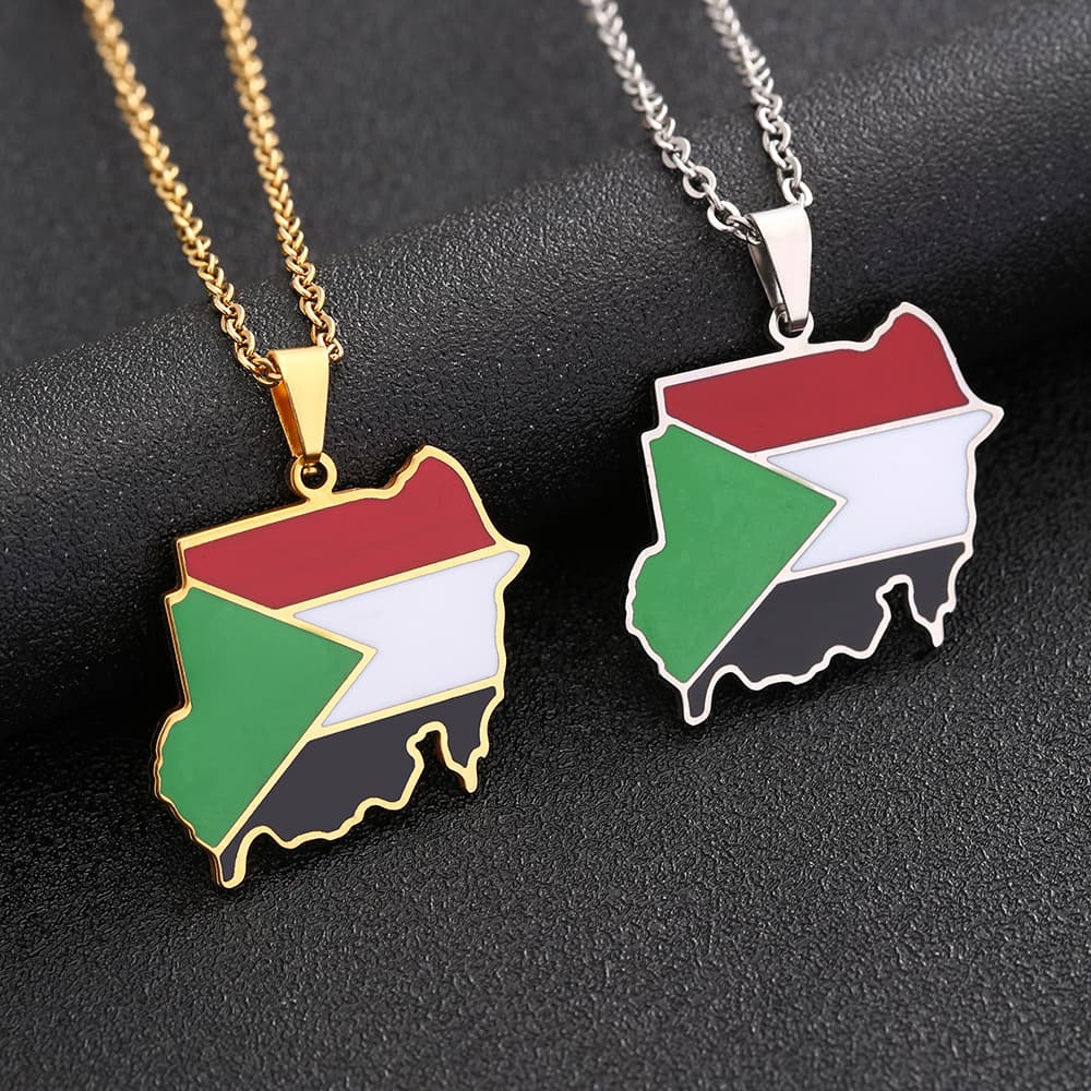 Stainless Steel Republic of Sudan Map Necklace Men and Women Couple Titanium Steel Necklace Fashion Accessories