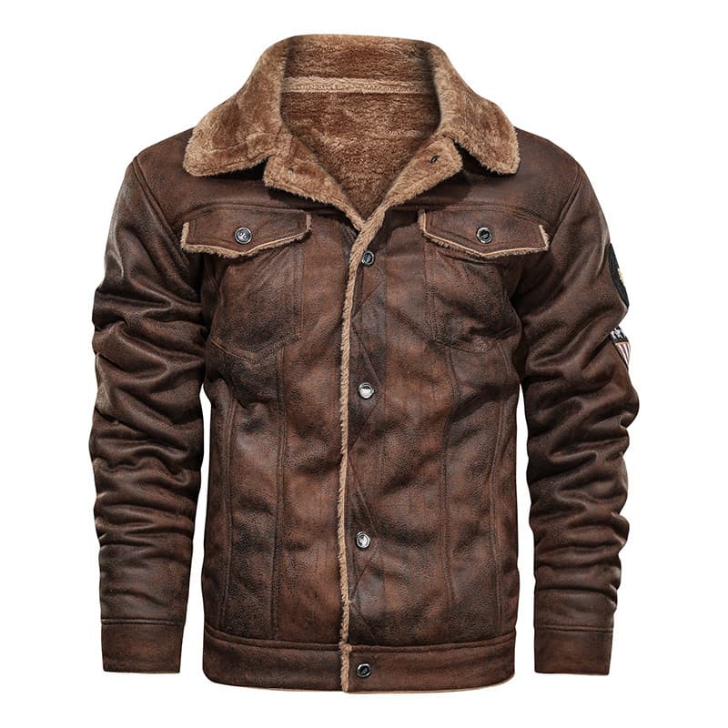 New Lapel Large Size Fur Integrated Men's Jacket Fleece Thickened Stand-up Collar Locomotive Jacket
