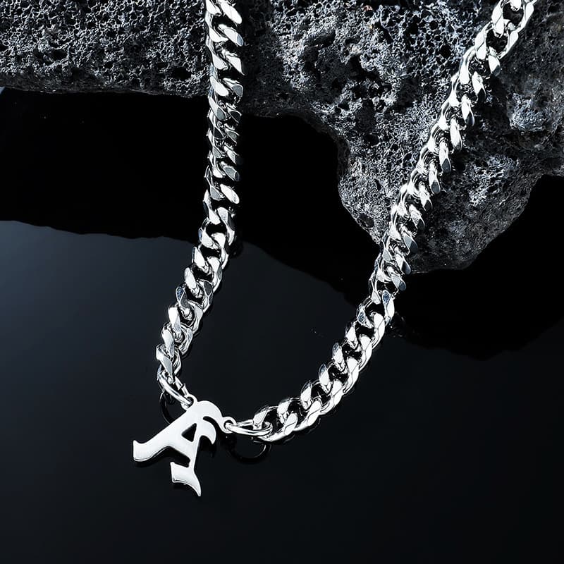 Selling Hot Stainless Steel English Letter Pendant Ins Cuban Necklace Hip Hop Trend Street New Arrival