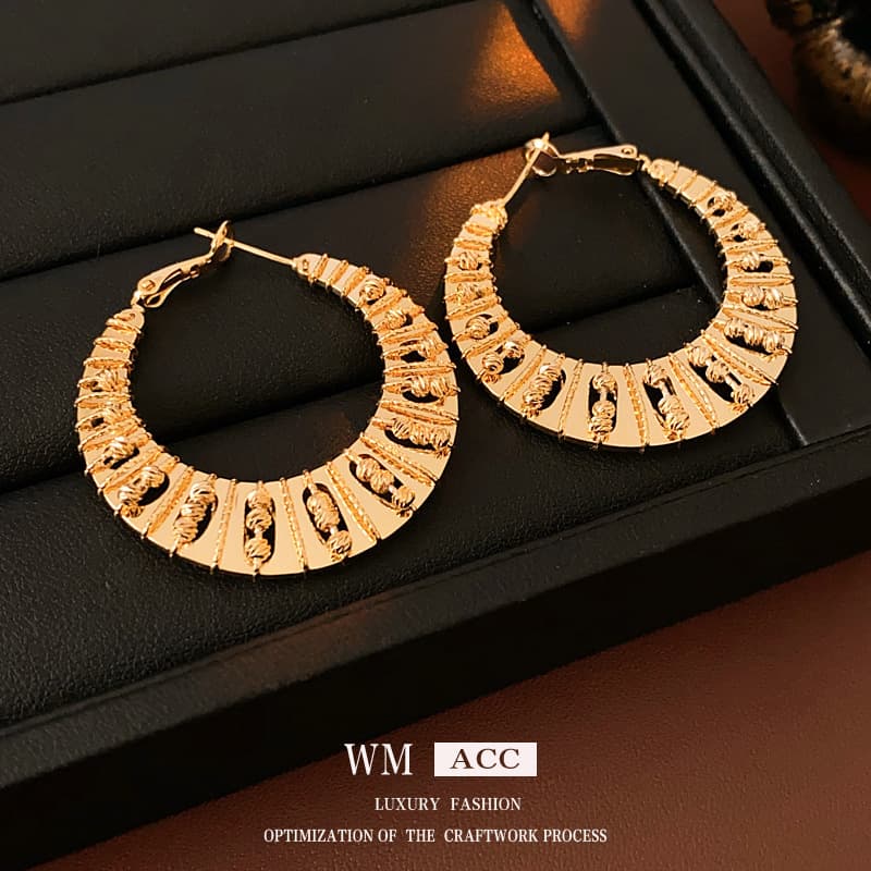 Real Gold Plated Silver Needle Hollow Geometric Hoop Light Luxury Minimalist Style Earrings High-end Feel Ear Jewelry