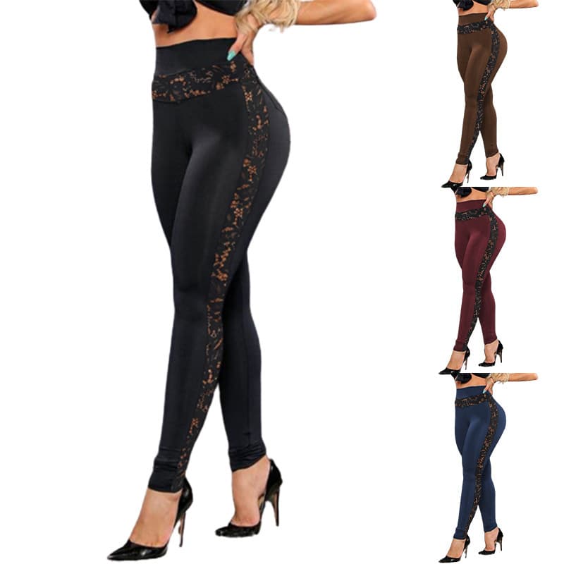 Women's Solid Color Lace Patchwork Hip Lift Sweatpants Yoga Pants Leggings