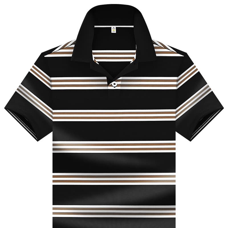 Alihu Men's Business Polo Shirt Imitation Cotton Plain Weave Piqué Striped Turn down Collar Breathable Polyester Machine Washable