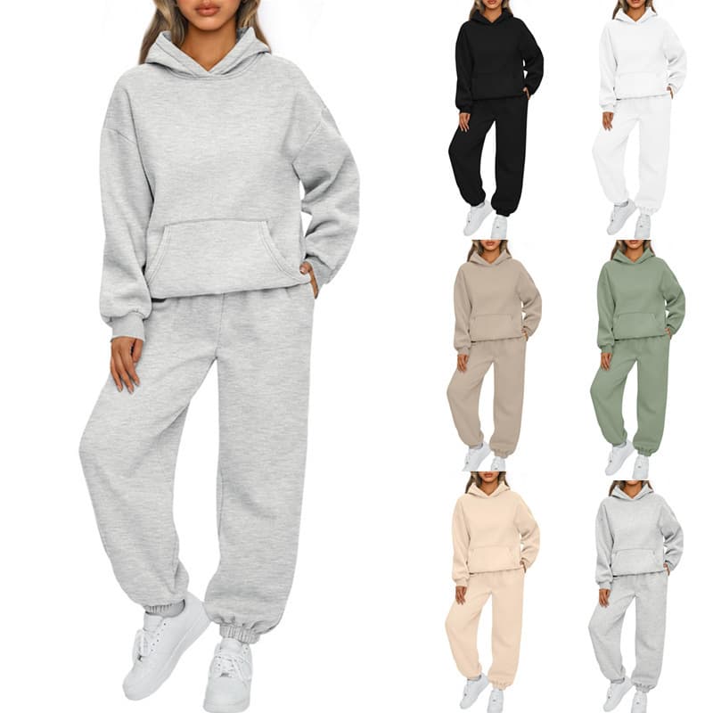 Women's 2-Piece Hoodie Sweatshirt & Jogger Pants Set - Soft Fleece-Lined Lounge Wear For Casual Comfort, Gym, Travel & Home