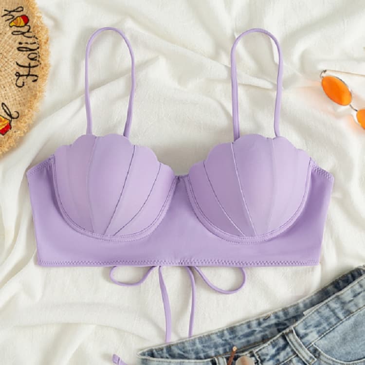 Women's Clothing New Solid Color Shell Steel Support Gathered Beach Swimsuit Sexy Bikini Top Women