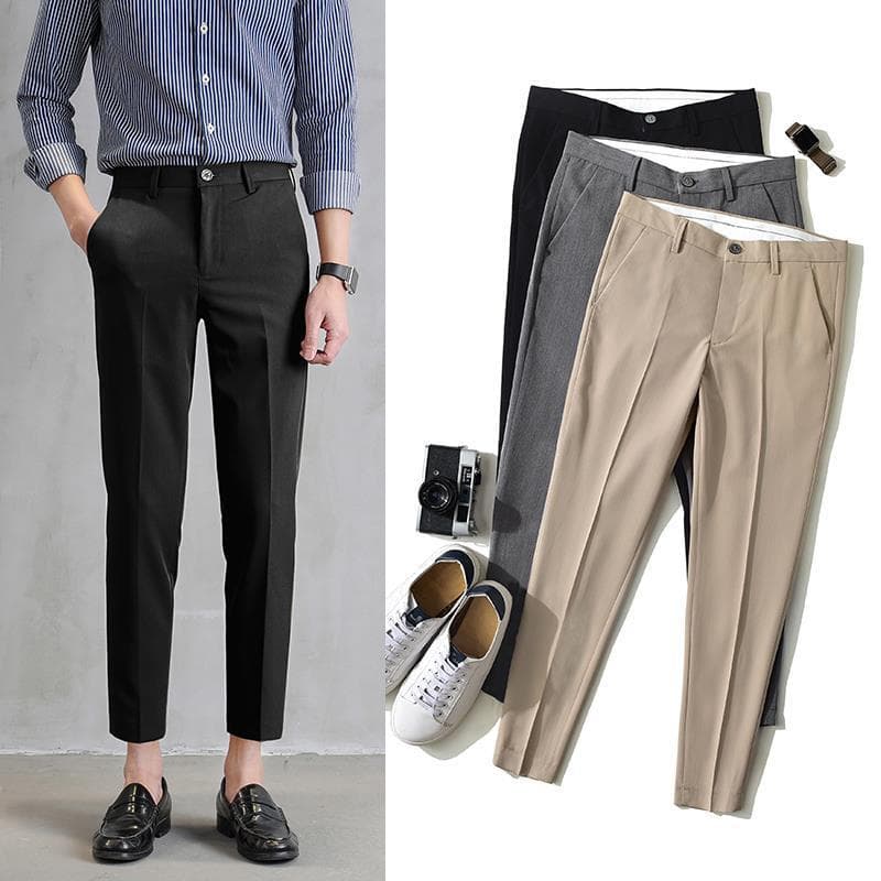 Men's Clothing Pants Nine Point Straight Slim Fit Casual Trendy Men's Suit Pants Trendy