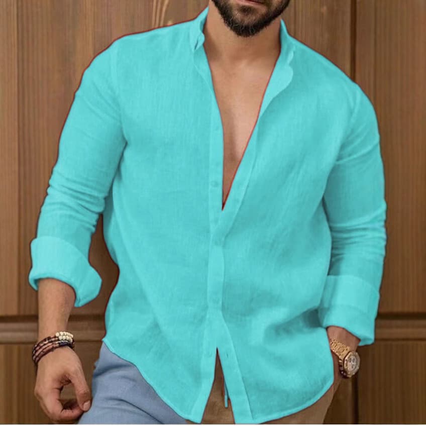 Men's Clothing New Cotton And Linen Solid Color Men's Fashion Shirt Youth Casual Long Sleeve