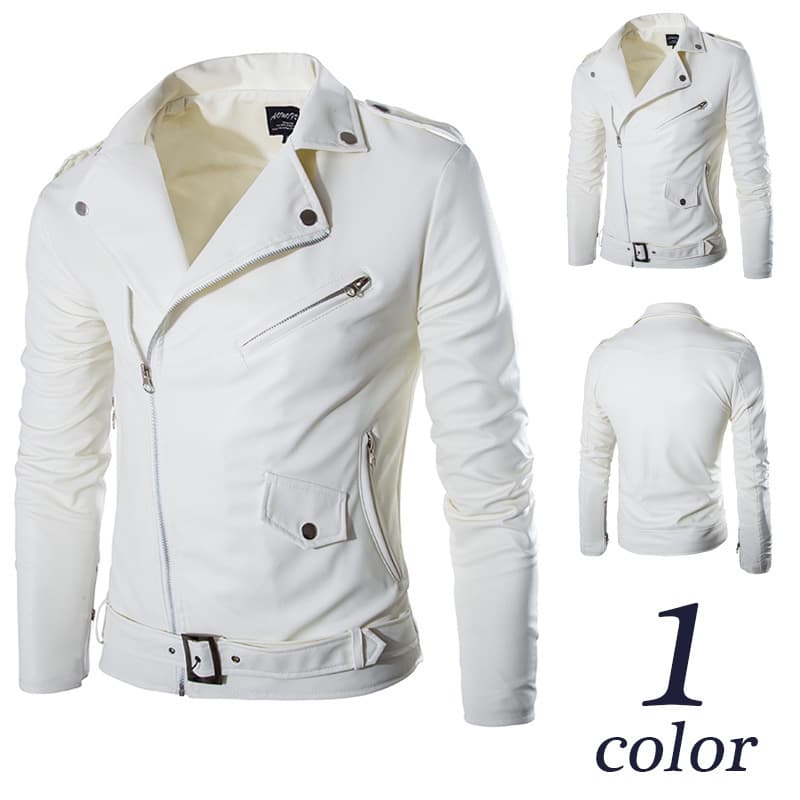2024 Spring New Men's Style Diagonal Zipper Jacket Motorcycle Leather Coat