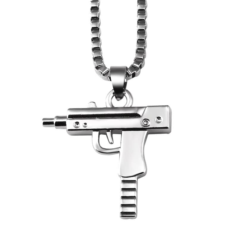 HIPHOP UZI Uzi Submachine Gun Men's Necklace Street Disco Trendy Pistol Women's Titanium Steel Pendant