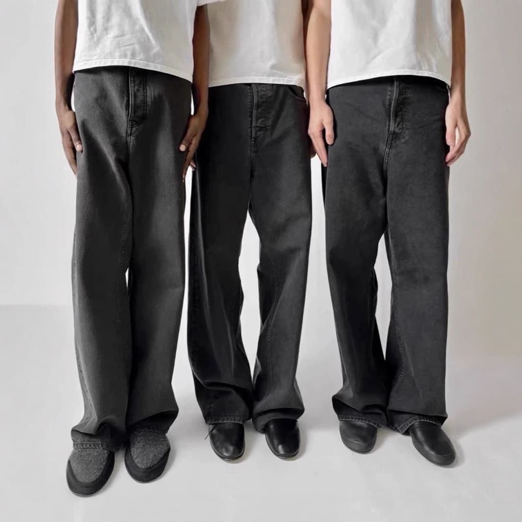 Vintage Washed Black Grey Jeans For Men & Women | Straight Leg Denim Pants | Classic Casual Cotton Trousers​​