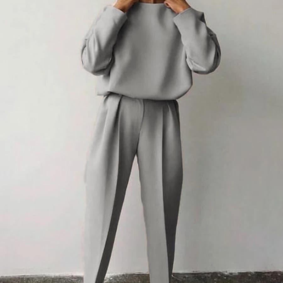 Women's Clothing 2024 autumn and winter new loose solid color long sleeved casual pants suit two piece set