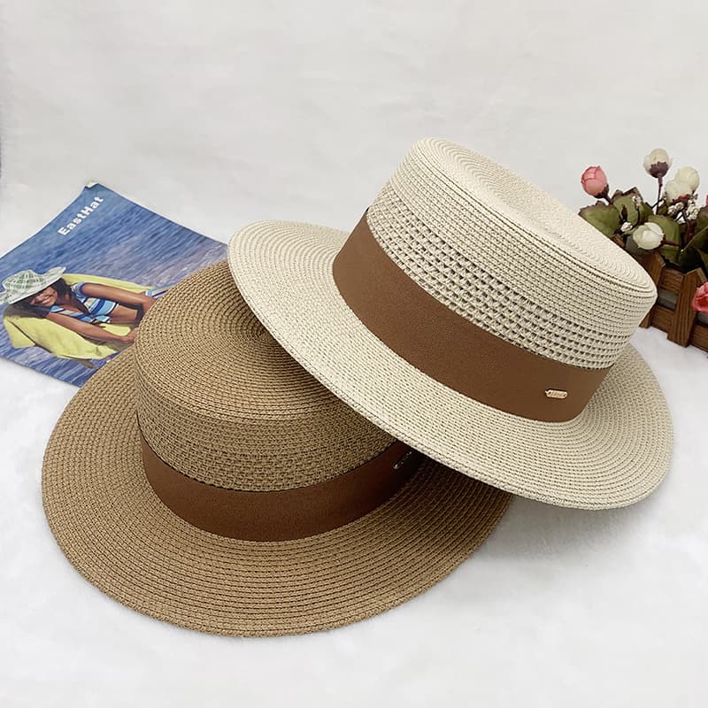Hot Selling Straw Hat for Women Summer Beach Sun Shading Flat Top Hat Hollow Top Woven Sun Protection Hat Casual Hat