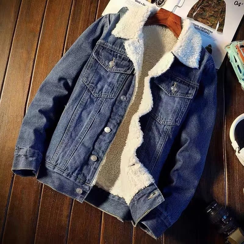 Winter new lamb wool cotton coat men plus velvet denim jacket trendy loose couple cotton coat thickened jacket tops