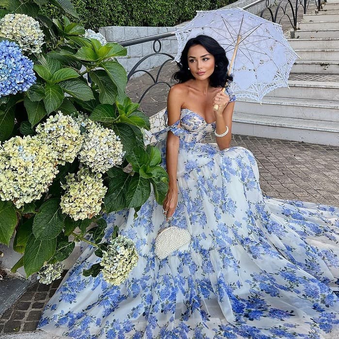 Women's Clothing Sleeveless Fashion Floral Sling Strapless Strappy Big Swing Skirt Organza Dress