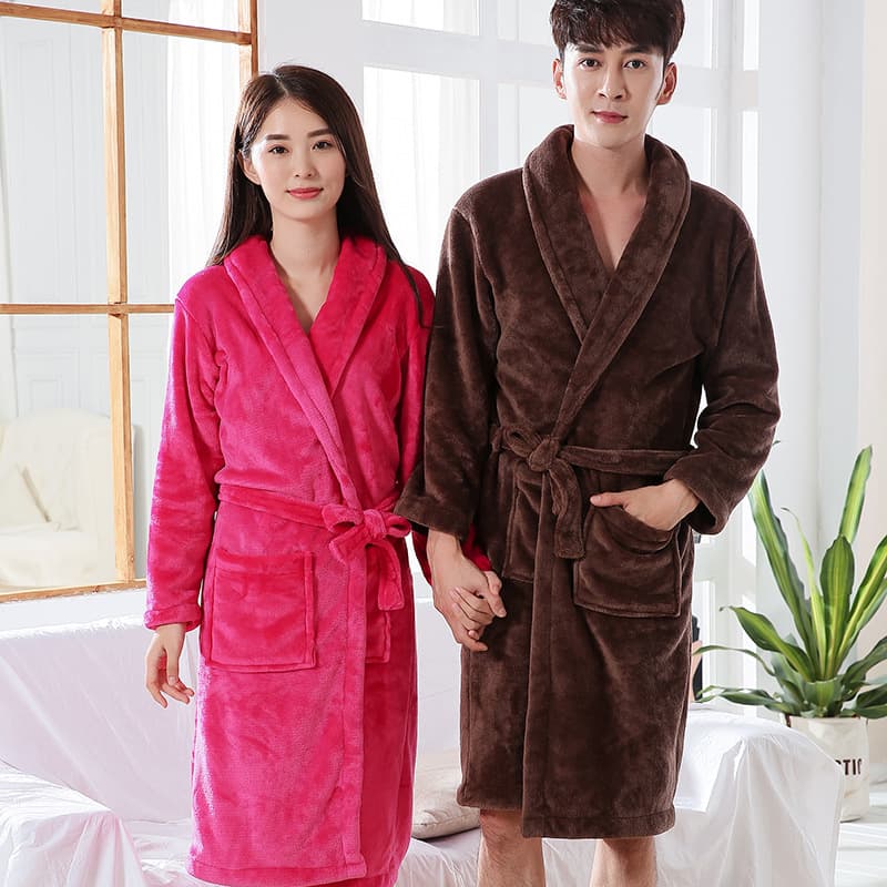 Couples Flannel Robe, 100% Polyester Plush Bathrobe For Men & Women, Winter Warm Loungewear In 14 Colors (White/Black/Navy/Pink Etc.)