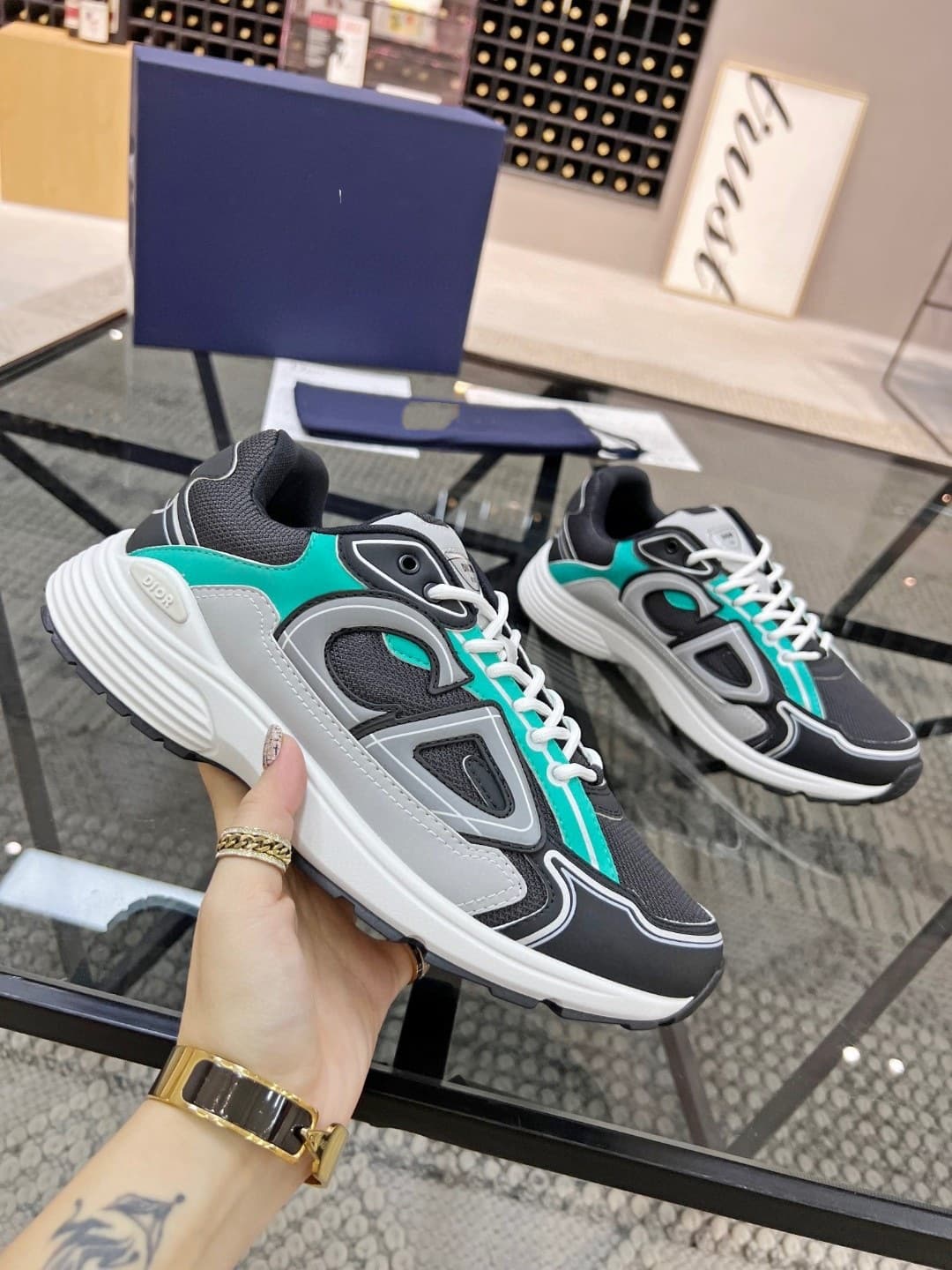 Chaussures de sport décontractées Guangzhou Goods CD Fashion B30, version haute, réfléchissantes, patchwork, pour papa, pour couple