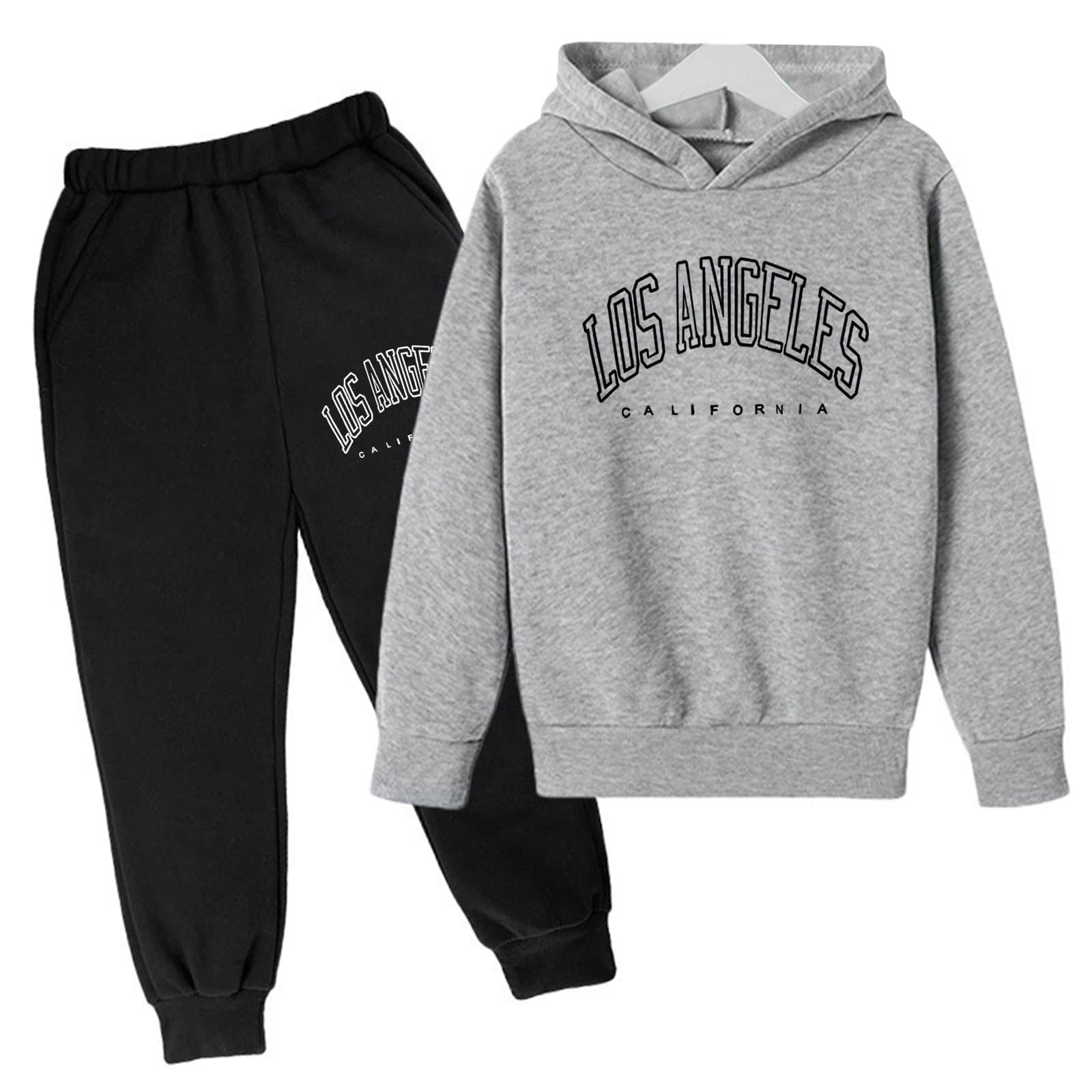Ensemble deux pièces pour enfants, sweat-shirt à capuche ample, décontracté, en polaire, pour garçons et filles, automne et hiver