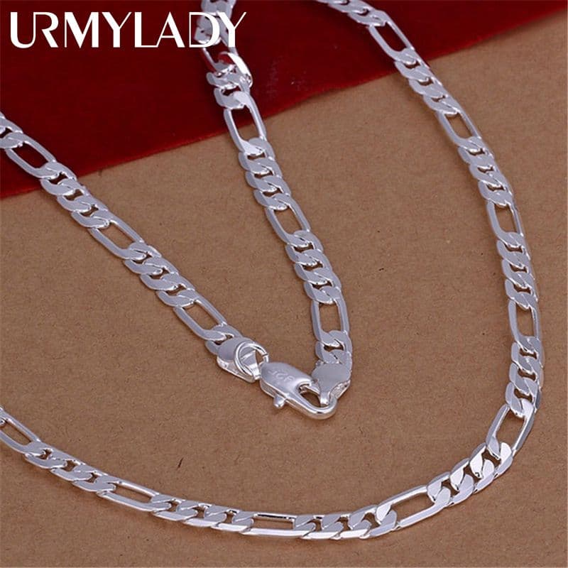 wholesale high quality Mens 6MM flat Sterling sier Necklace Fashion Jewelry women men solid chain wedding gift