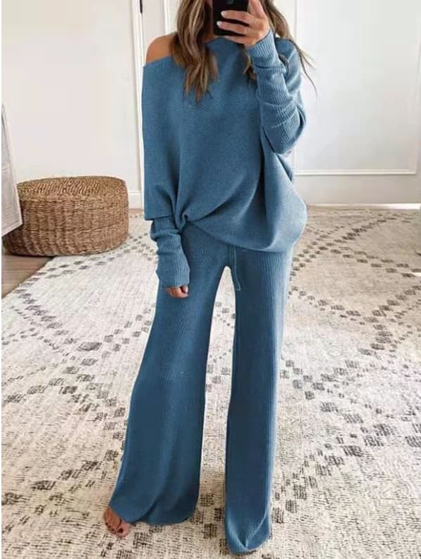 Women's clothing spring style casual solid color one-shoulder women's knitted suit