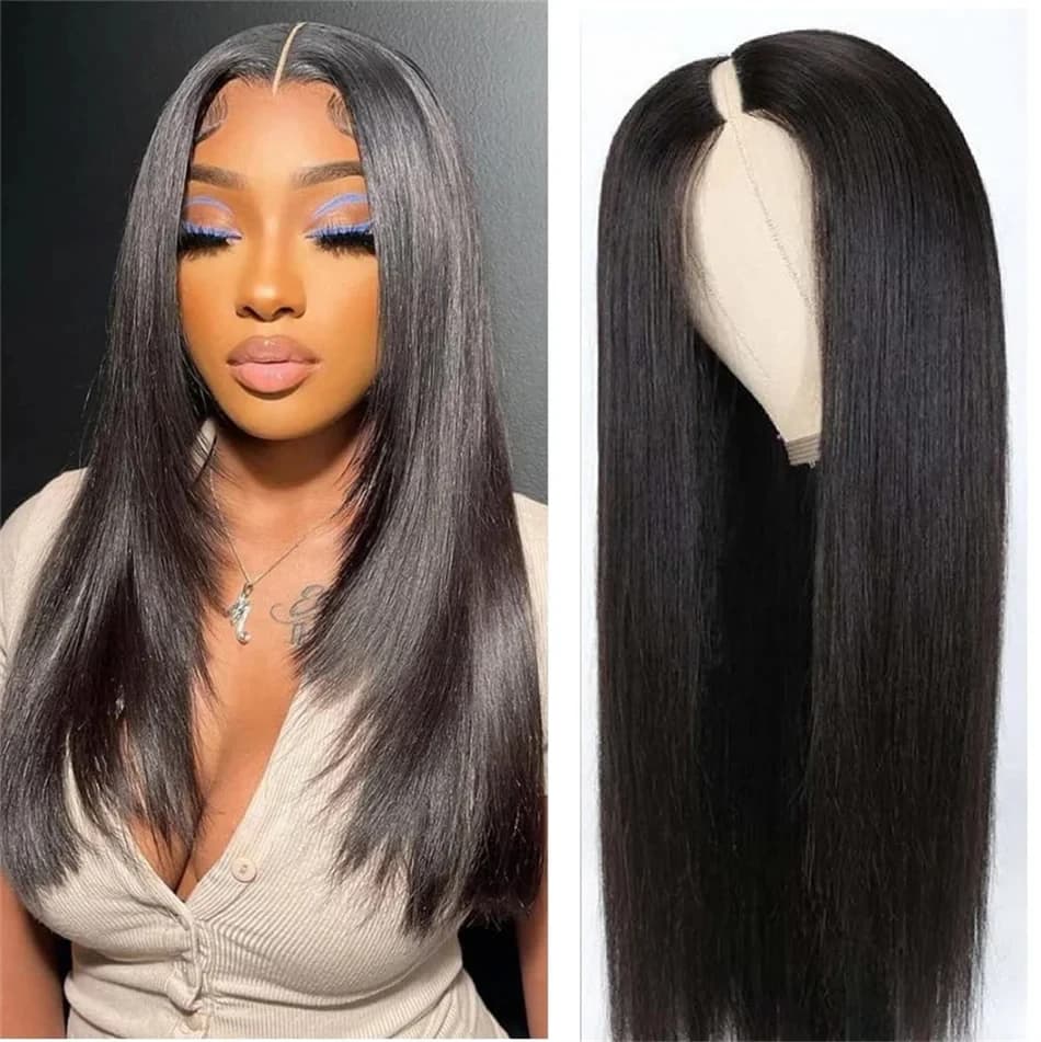 Full Machine Straight Human Hair Wigs V Part Remy Hair Brazilian Natural Color No Leave Out Upgrade Wigs 18-24 Inches